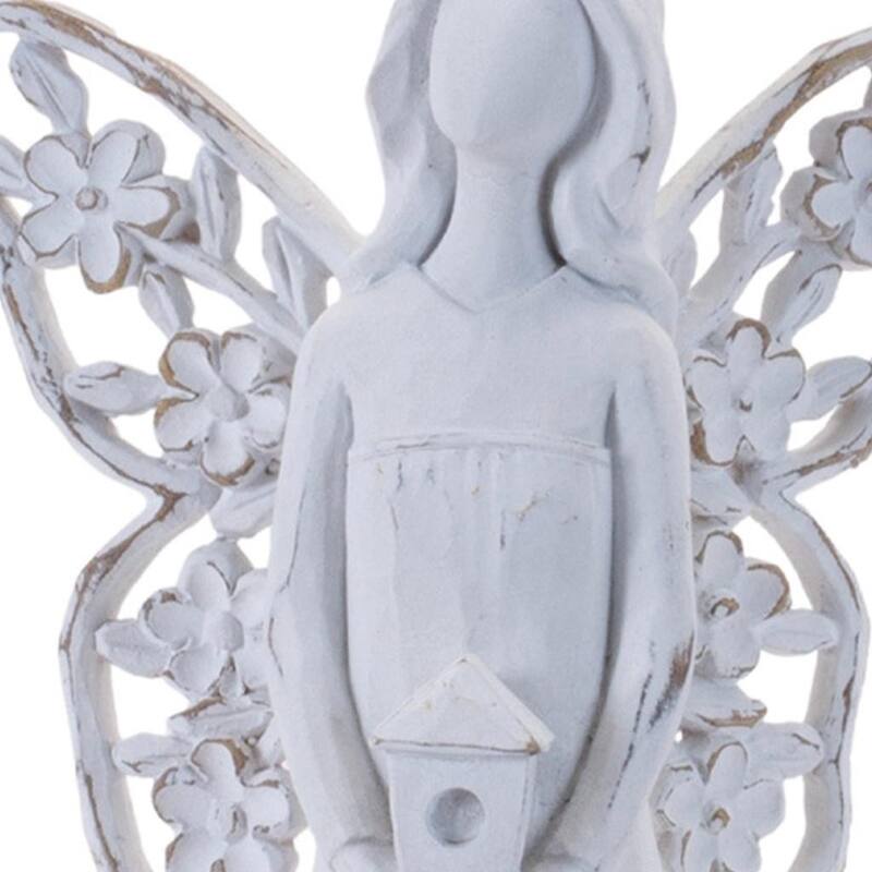 HomeRoots Set of Four White Polyresin Floral Wing Angel Figurines - 4.90 in. x 10.25 in. x 3.15 in.