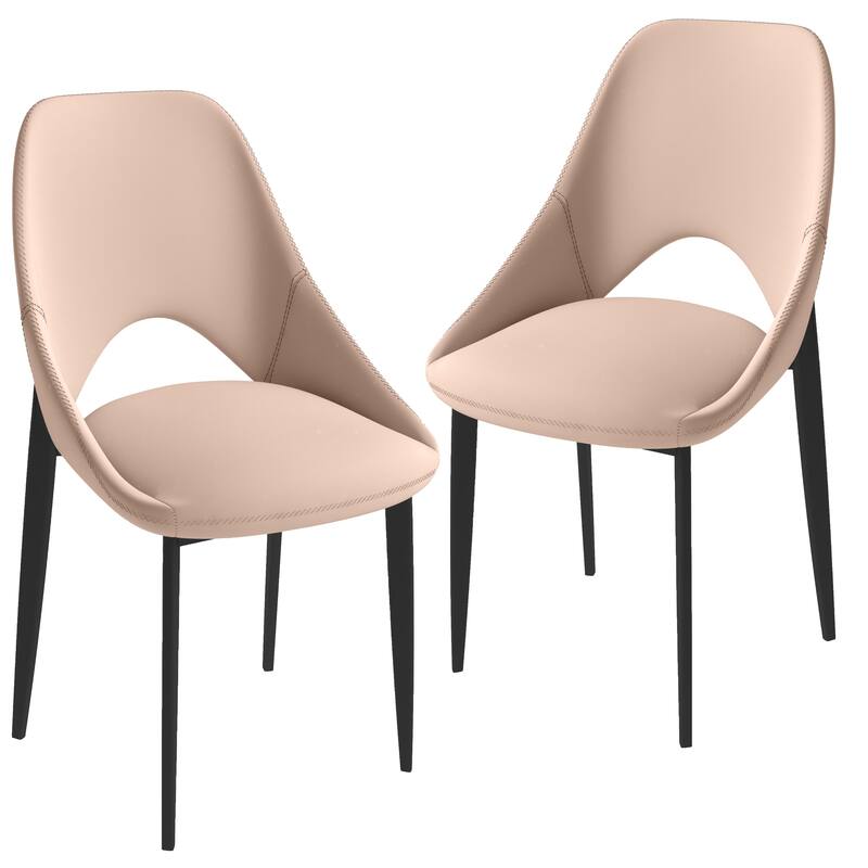 Amalfi Set of 2 Dining Chairs- Elegant Mid-Century Modern Chair w Open Back & Metal Legs for Kitchen, Dining Room & Small Spaces - Taupe