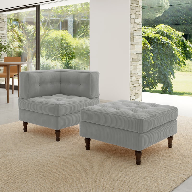 Corduroy Tufted Accent Chair Armchair and Ottoman Set