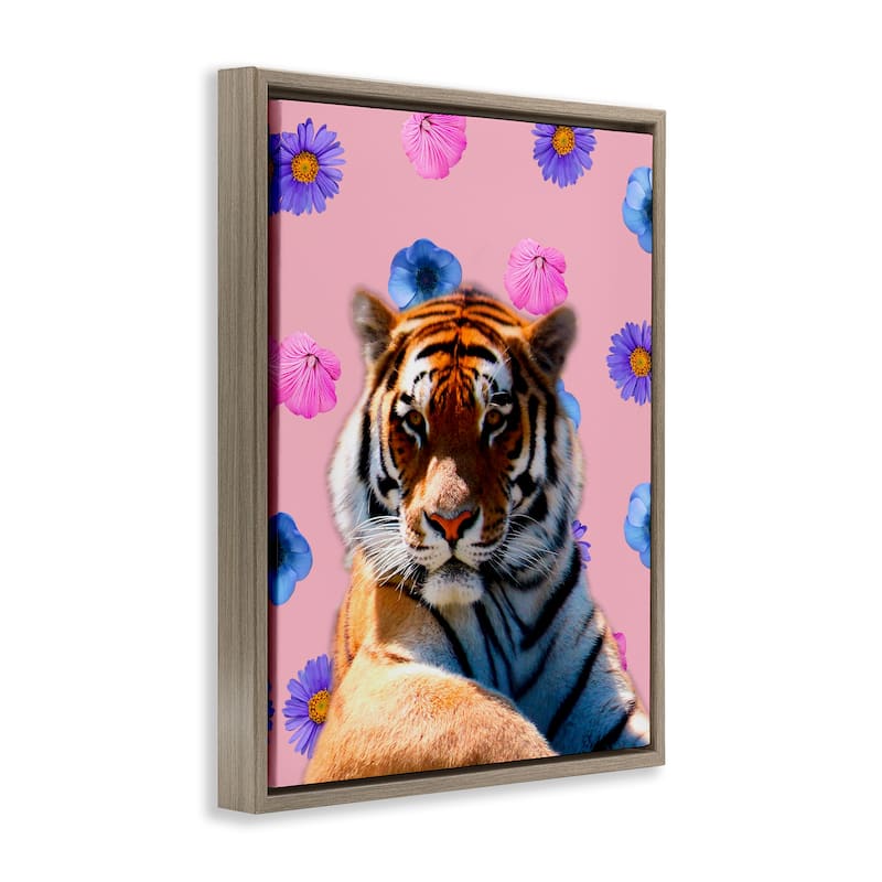 Stupell Floral Safari Tiger Framed Floater Canvas Wall Art Design By Marcus Prime