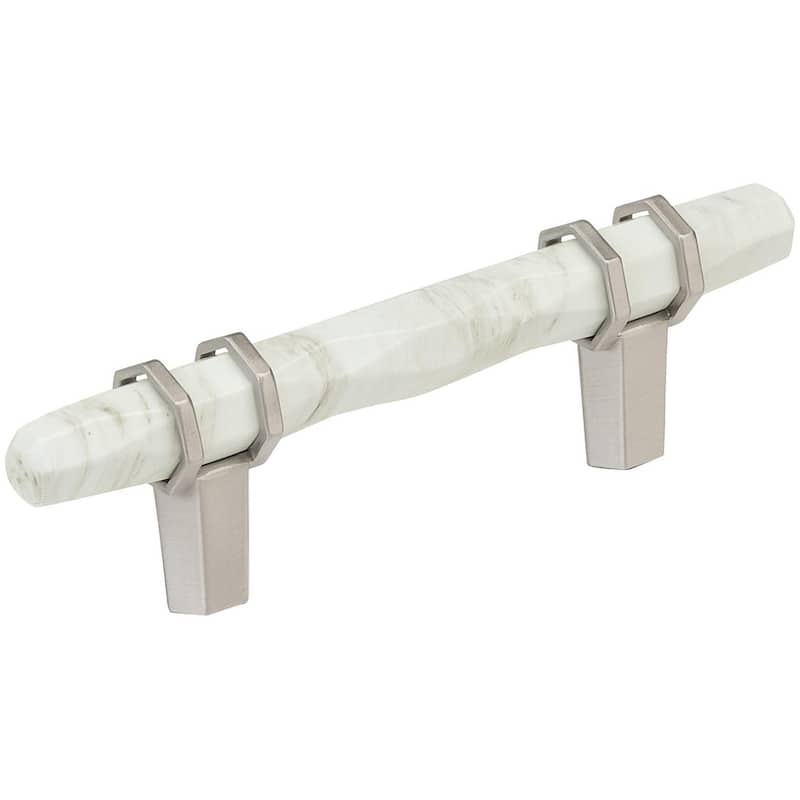 Amerock BP36639 Carrione 3" Center to Center Designer Cabinet Pull - Marble White / Satin Nickel