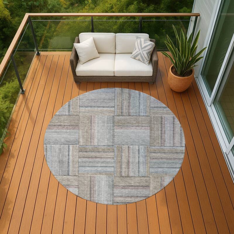 Machine Washable Indoor/ Outdoor Modern Weave Chantille Rug - Taupe - 8' x 8'