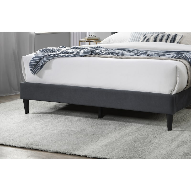 Queen Size Linen Upholstered Platform Bed with Box Stitch Headboard and Modern Platform Design