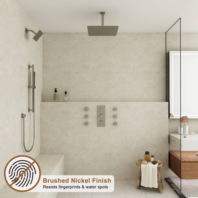 CASAINC Dual Heads High Pressure 16 Inch 4 Function Shower Head Shower System with Sliding Rod Handheld Shower and 6 Body Jet