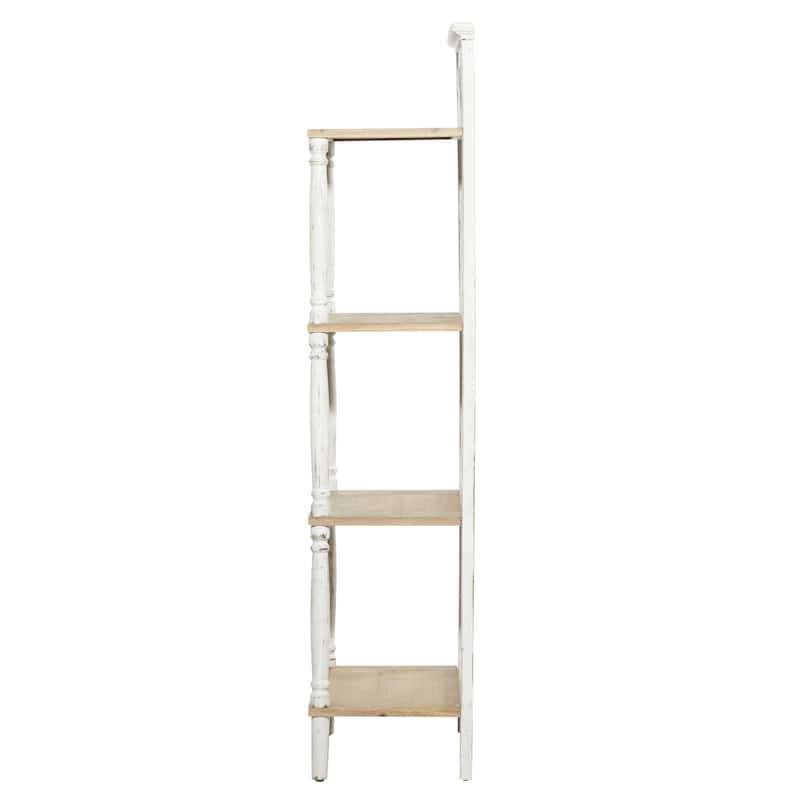 Wood Floral Intricately Carved 4 Shelves Shelving Unit - White - Roche River Decor
