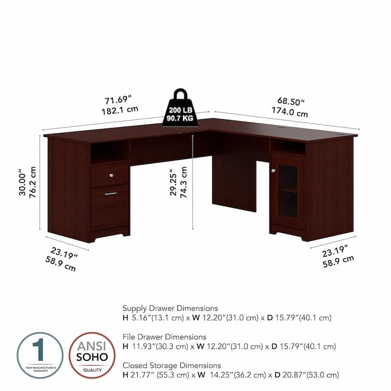 Cabot 72W L Shaped Computer Desk with Storage by Bush Furniture