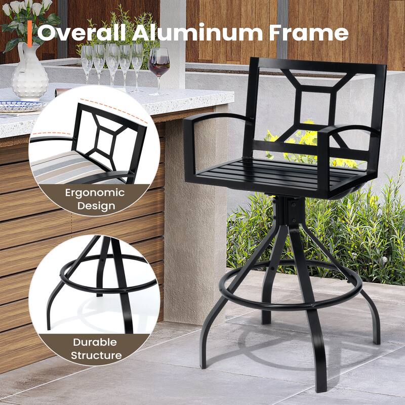 Outdoor Indoor Patio Aluminum Armrest Swivel Bar Stools with Sunbrella Fabric Cushion