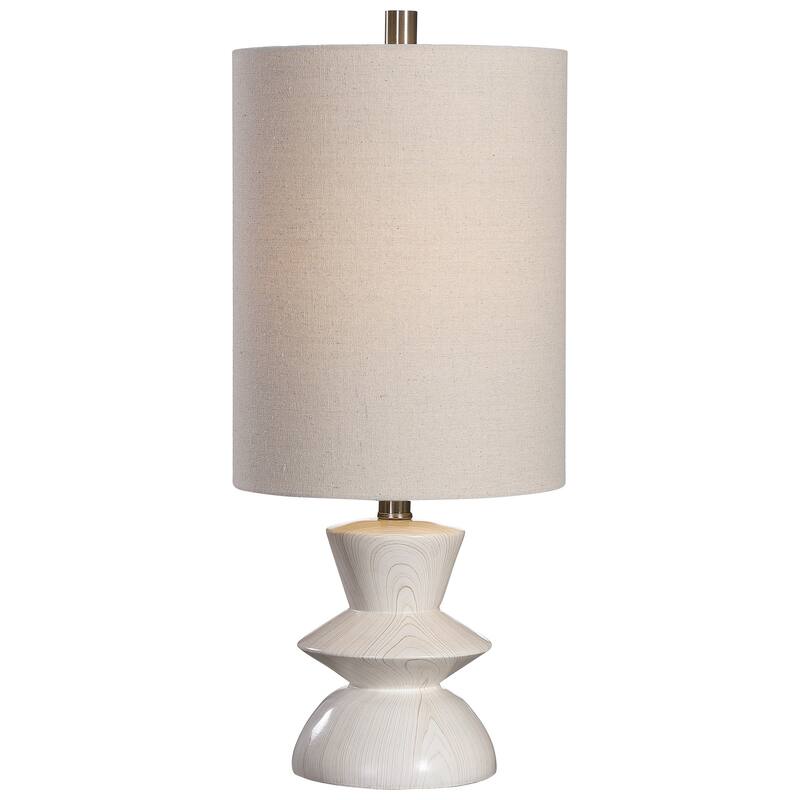 Geometric Base Buffet Lamp with Beige Tall Shade - 23.5" - White