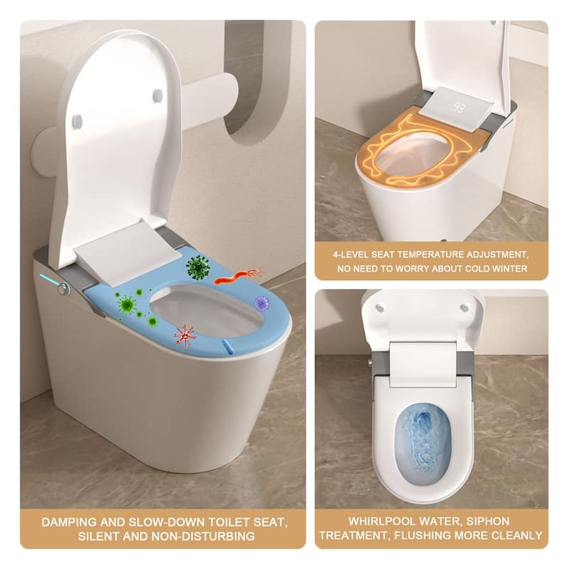 1-Piece 1.28 GPF Auto Single Flush Elongated Bidet Toilet Smart Toilet in White
