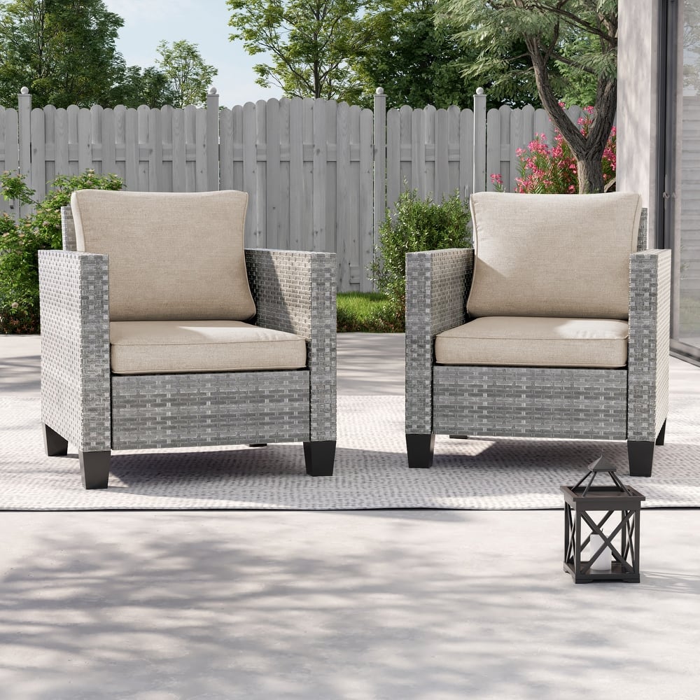BONOSUKI 2Pcs Patio Single Sofa Set Grey Rattan Outdoor Furniture Set