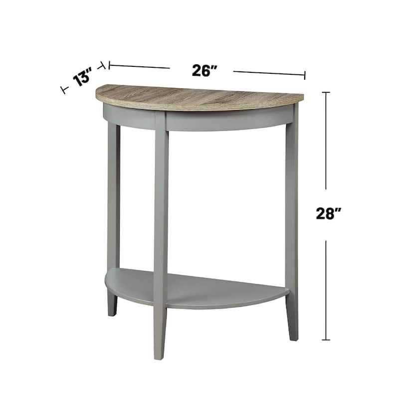 Half Moon Wooden Accent Table with 1 Bottom Shelf in Gray Oak and Gray Finish