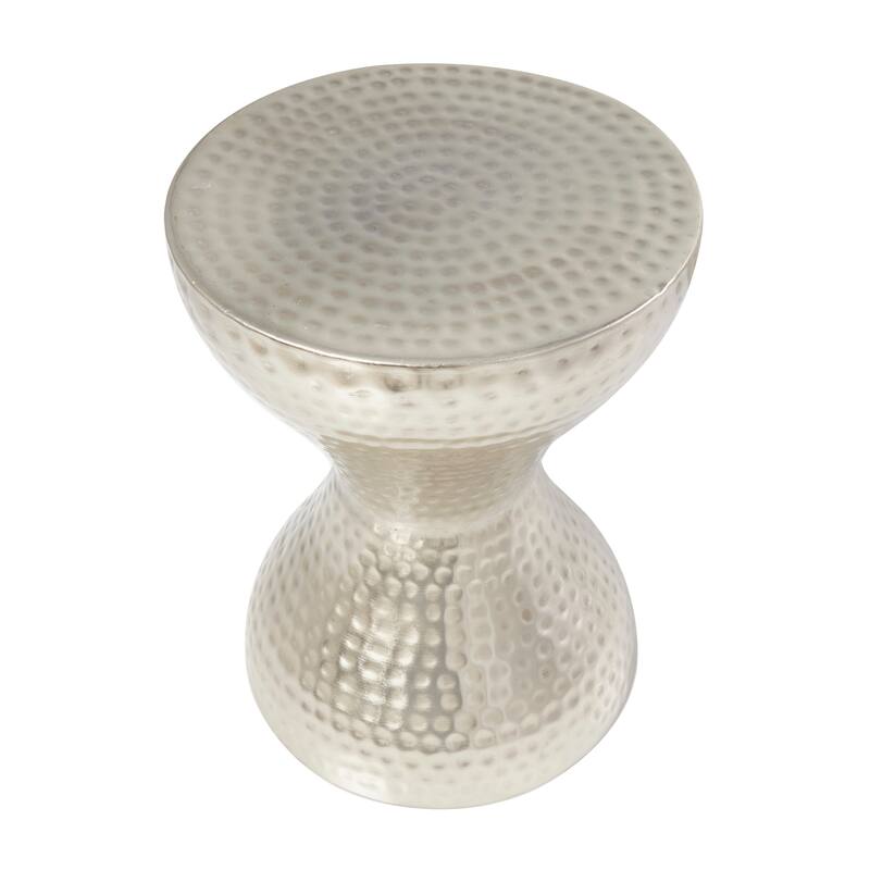 Metal Hammered Accent Table with Hourglass Shape - Silver, Gold or Bronze - Roche River Decor