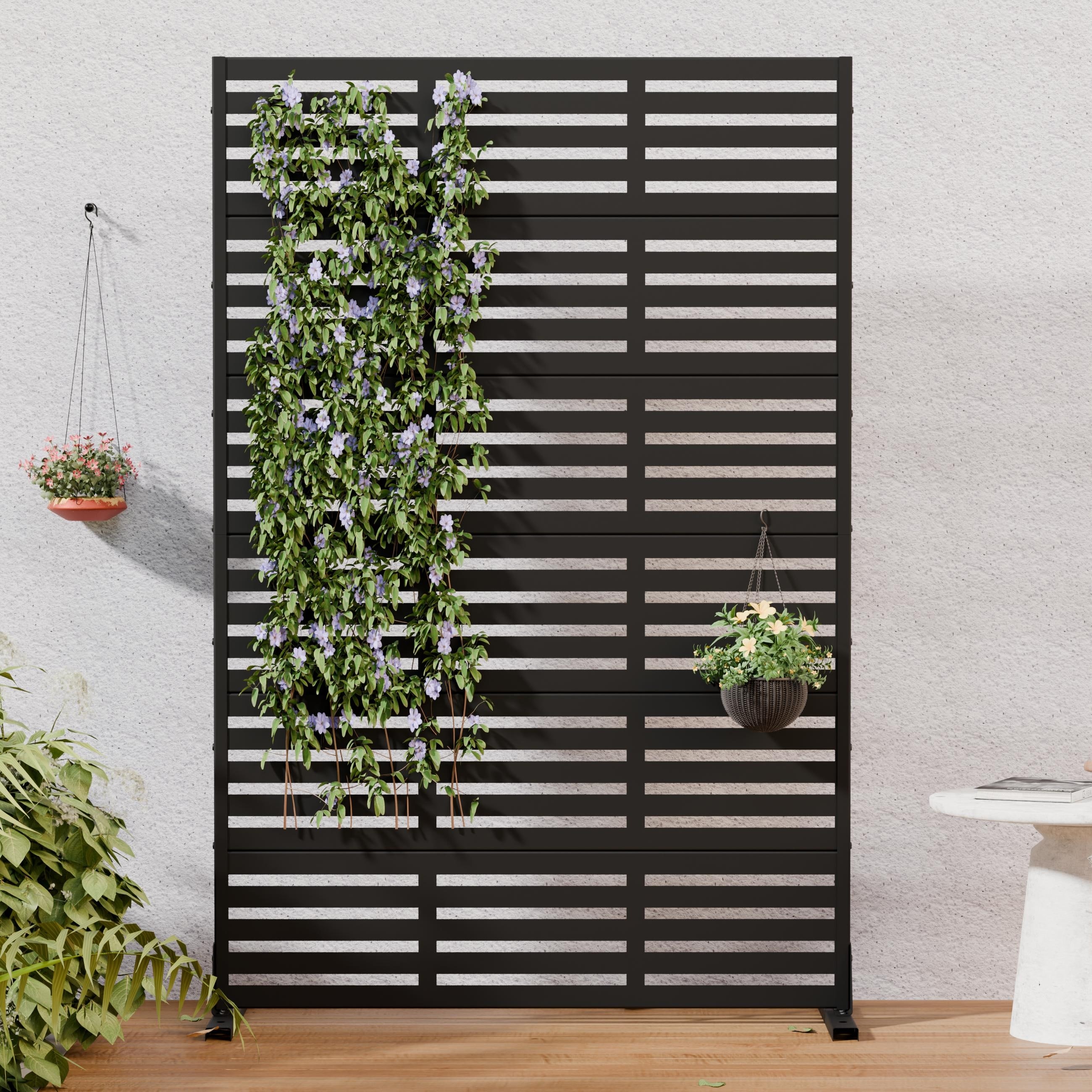 Freestanding Outdoor Metal Privacy Screen Decorative Patio Divider Fence Panel Weatherproof - 72"H x 47"W