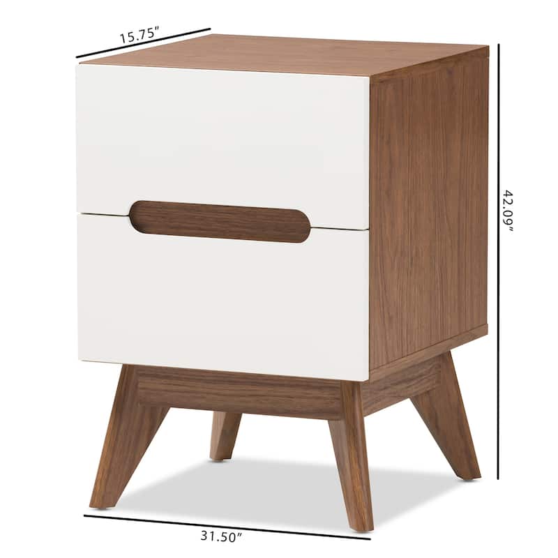 Modern 3 Drawer Nightstand - Cool White & Walnut Wood Bedside Table for Bedroom Storage