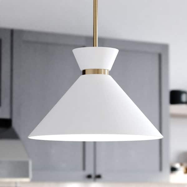 slide 2 of 14, Racine Mid-Century Modern Bowtie Pendant Light, LED Compatible Matte White and Natural Brass - 15-in W x 9.75-in H x 15-in D