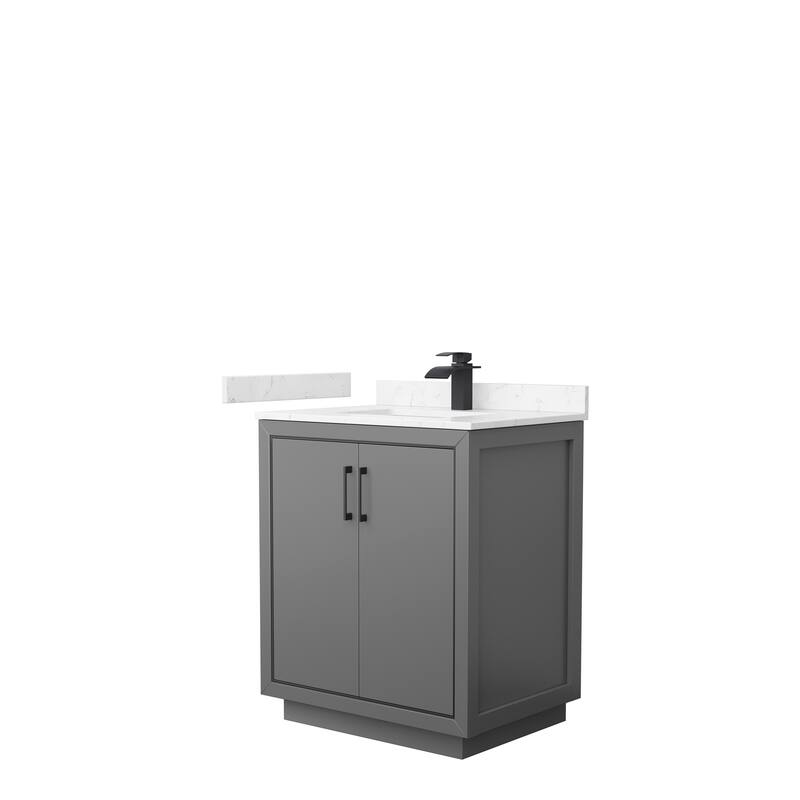 Icon Single Vanity Set, Cultured Marble Top, No Mirror - 30-Inch Single - Dark Gray, Black Trim,Carrara Cultured Marble Top