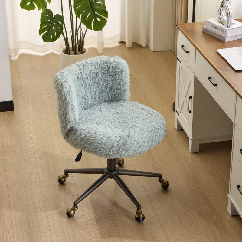 Plush Velvet Swivel Chair Antique Bronze Base With Wheels - Mint blue