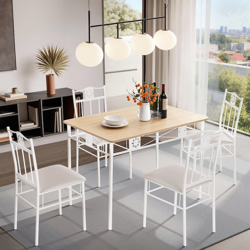 VECELO 3/5-piece Modern Dining Table and Chairs Set with PU Leather Seats Space Saving Dining Set