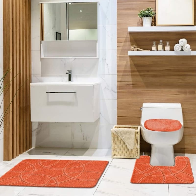 3 Piece Bathroom Rug Set, Burbank Bath, Contour Rug & Lid Cover, Water Absorbent