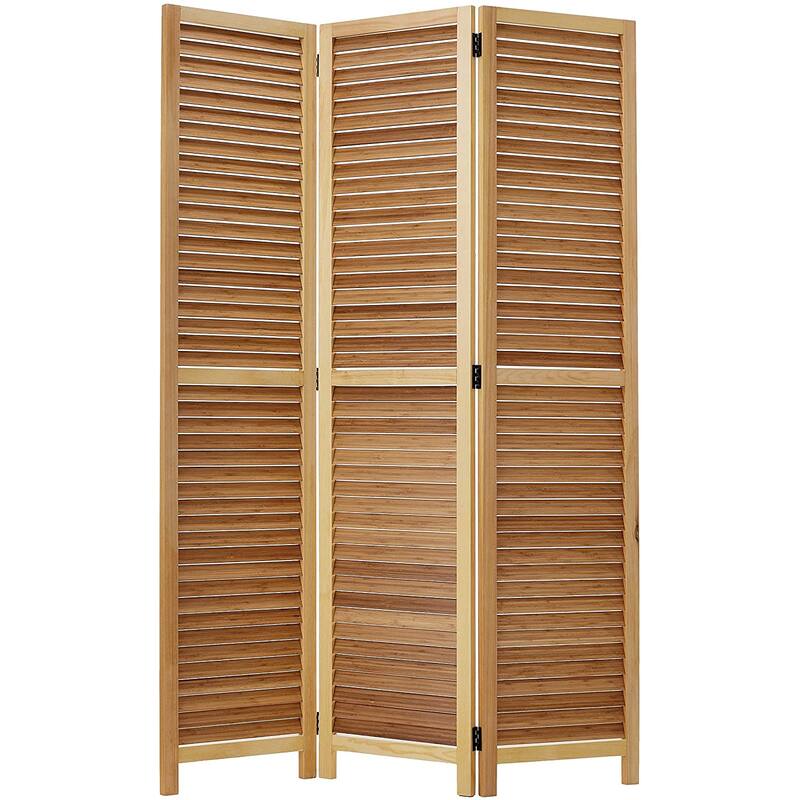 Wooden 3 Panel Shutter Screen with Bamboo Slats, Natural Brown