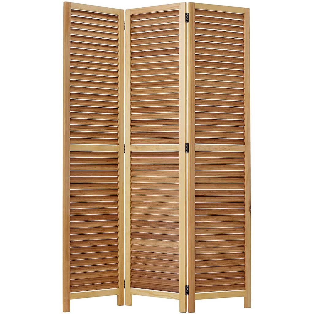 Wooden 3 Panel Shutter Screen with Bamboo Slats, Natural Brown