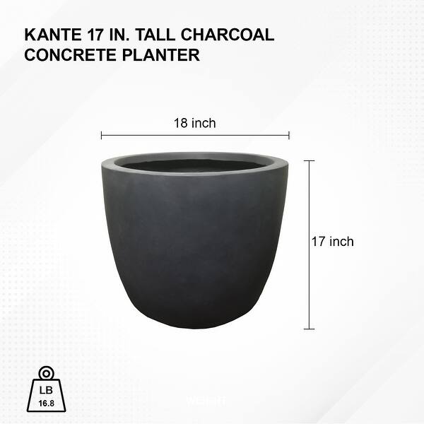 dimension image slide 4 of 11, Kante 18 Inch Dia Round Concrete Planter, Indoor Outdoor Large Plant Pot