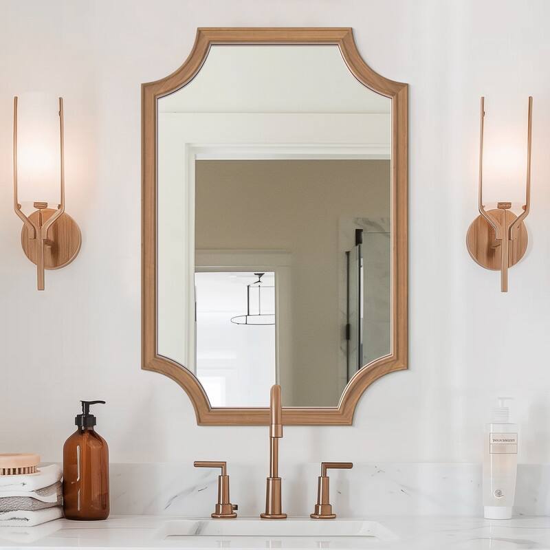 Full Scalloped Corners Arch Farmhouse Wall Mirror with Wood Frame - 20" x 30" - Light Brown