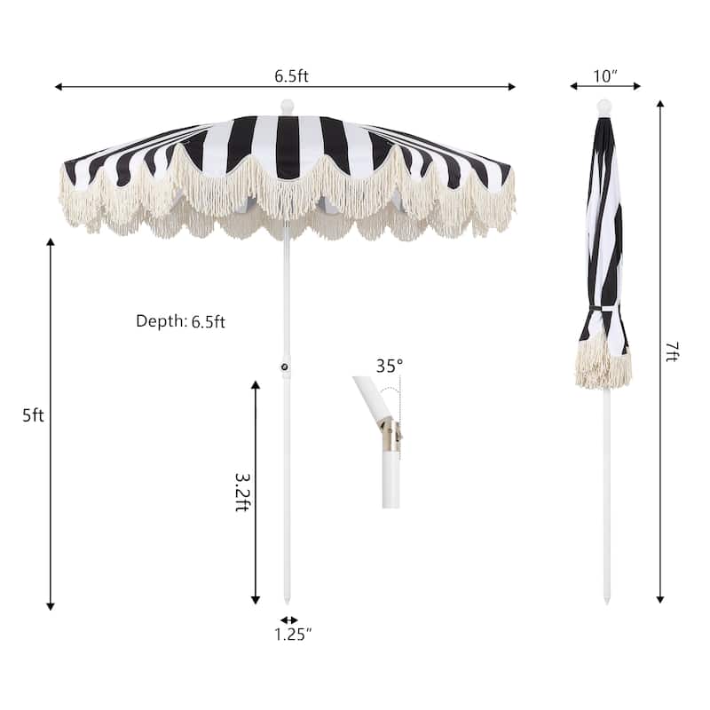 Mariner 6.5ft Classic Fringe Umbrella w/ Tilt & Bag