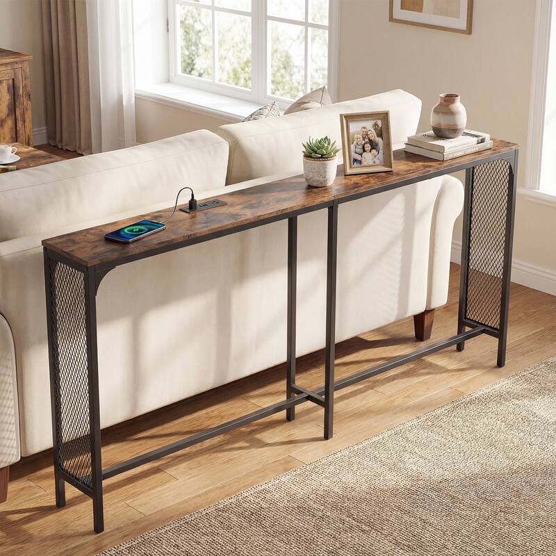 Gymax 71'' Console Table w/Power Outlet Metal Frame for Hallway Foyer