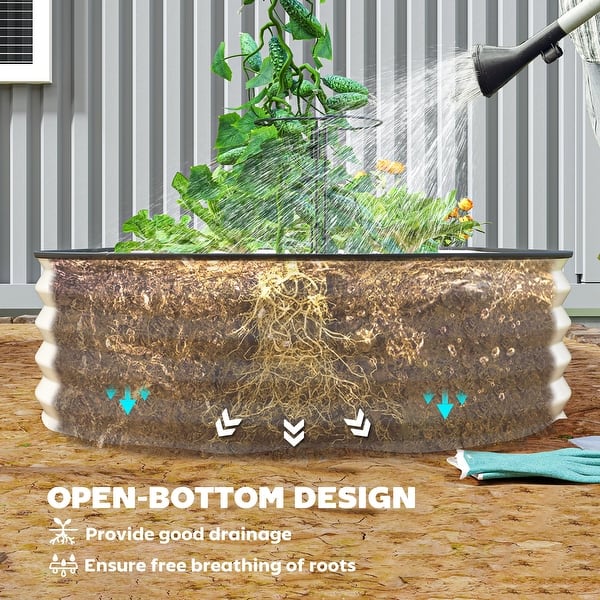 dimension image slide 2 of 8, Outsunny 2PCS Galvanized Raised Garden Bed, Raised Beds for Gardening with Plant Support Stakes and Rubber Strap Edging