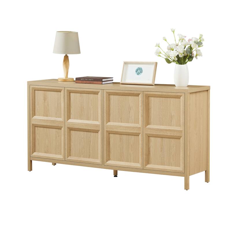 67" Modern sideboard storage cabinet with tip-on opening, soft-close hinges, and tilt-proof wall mount