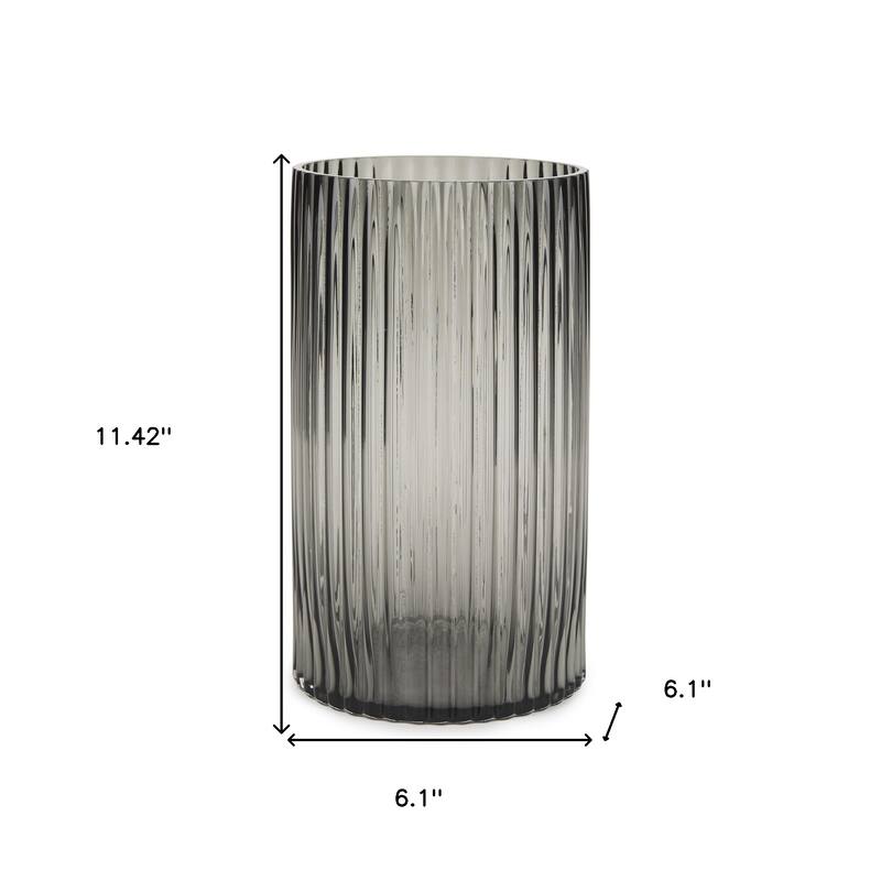 11" Black Cylinder Ribbed Glass Table Vase - 6.10