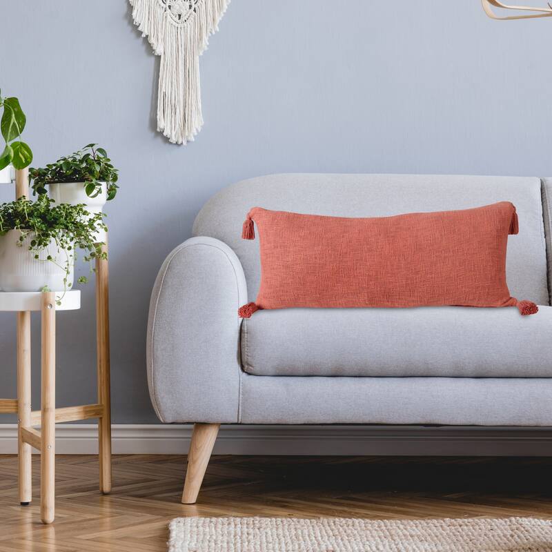 Sevita Solid Cotton Throw Pillow with Tassels