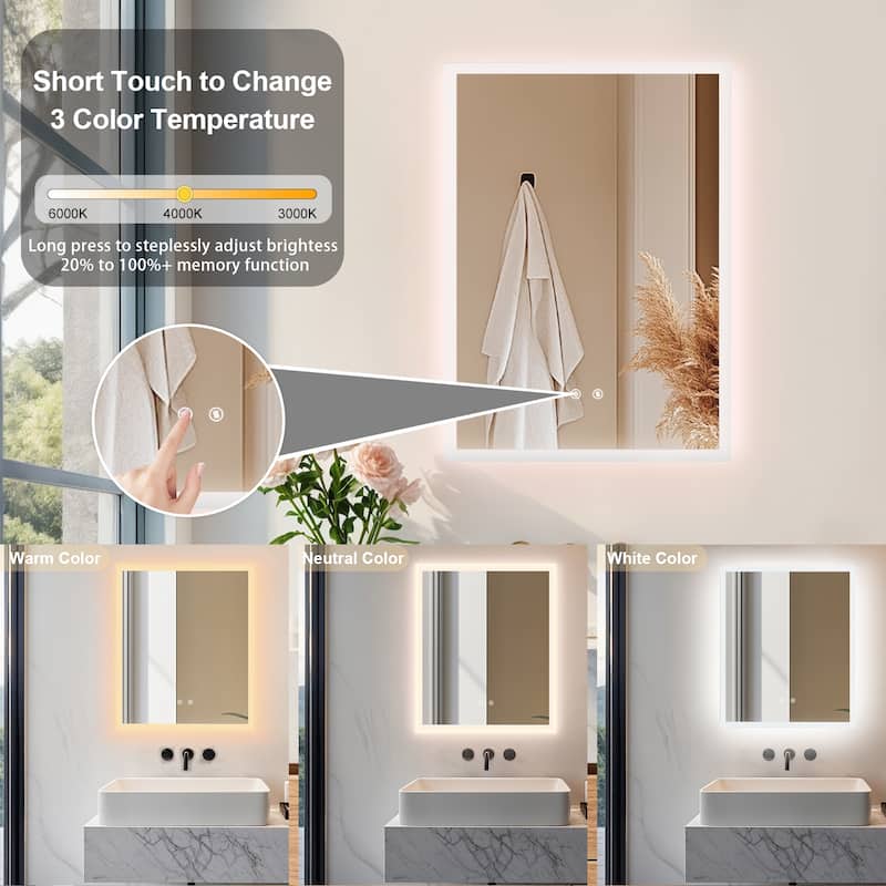 Rectangle Wall LED Bathroom Mirror Backlight Anti-fog Makeup Mirror Horizontal or Vertical