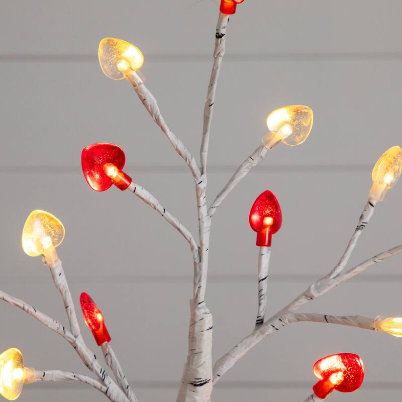 2-ft Pre-Lit Valentine's Day Twig Tree with 24 Red & White Lights