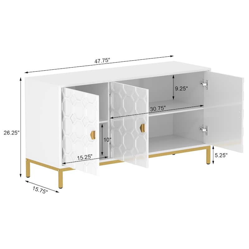 Clihome 3 Door Glossy Media Storage Sideboard Accent Cabinet