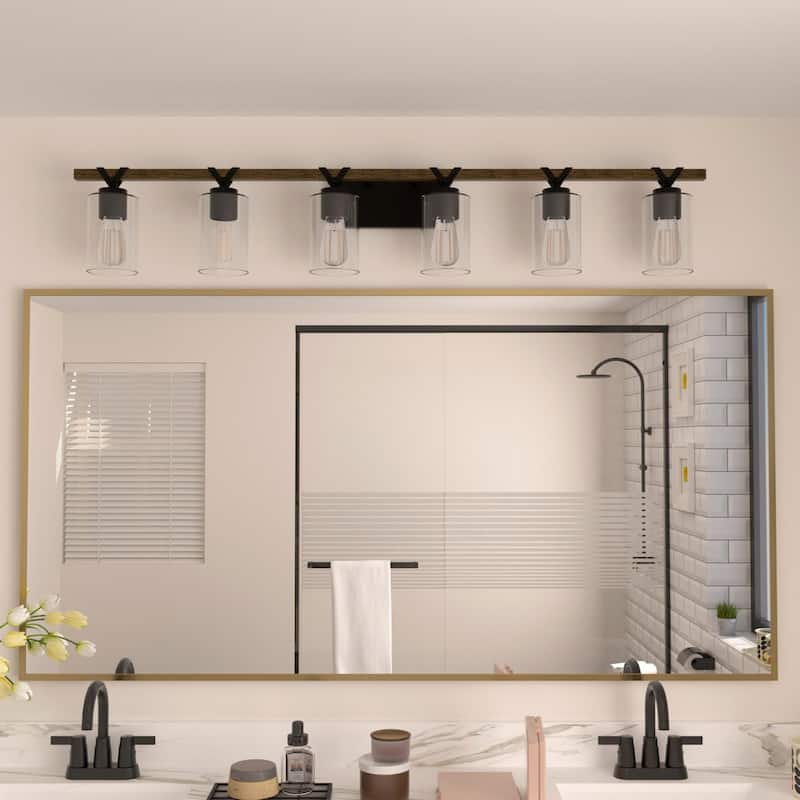 Roundhil 6-lights Farmhouse Faux Wood Grain Bathroom Vanity Light with UL Certified - 49'' W x 8'' H x 5'' D