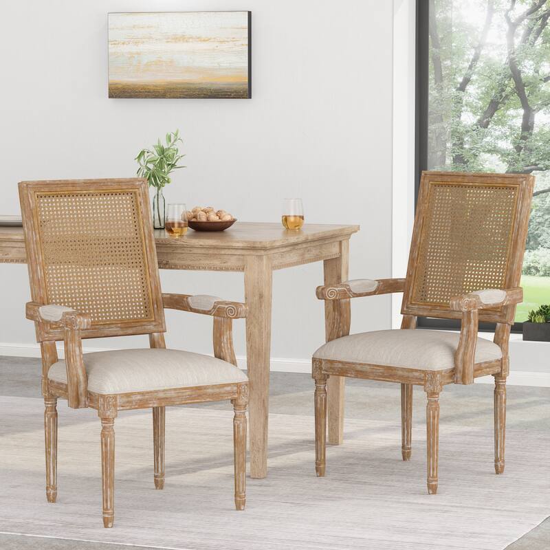 Maria Wood and Cane Upholstered Dining Chair by Christopher Knight Home - 23.75" L x 23.75" W x 39.75" H - Set of 2 - Beige + Natural