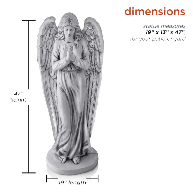 Alpine Corporation 47" Tall Indoor/Outdoor Praying Angel Statue Yard Art Decoration, Light Gray