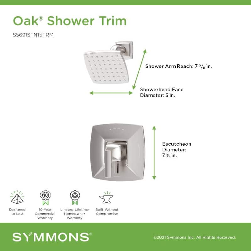 Symmons S569115TRM Oak Shower Only Trim Package with 1.5 GPM Single