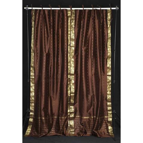 Brown Tie Top Sheer Sari Curtain / Drape / Panel - Pair