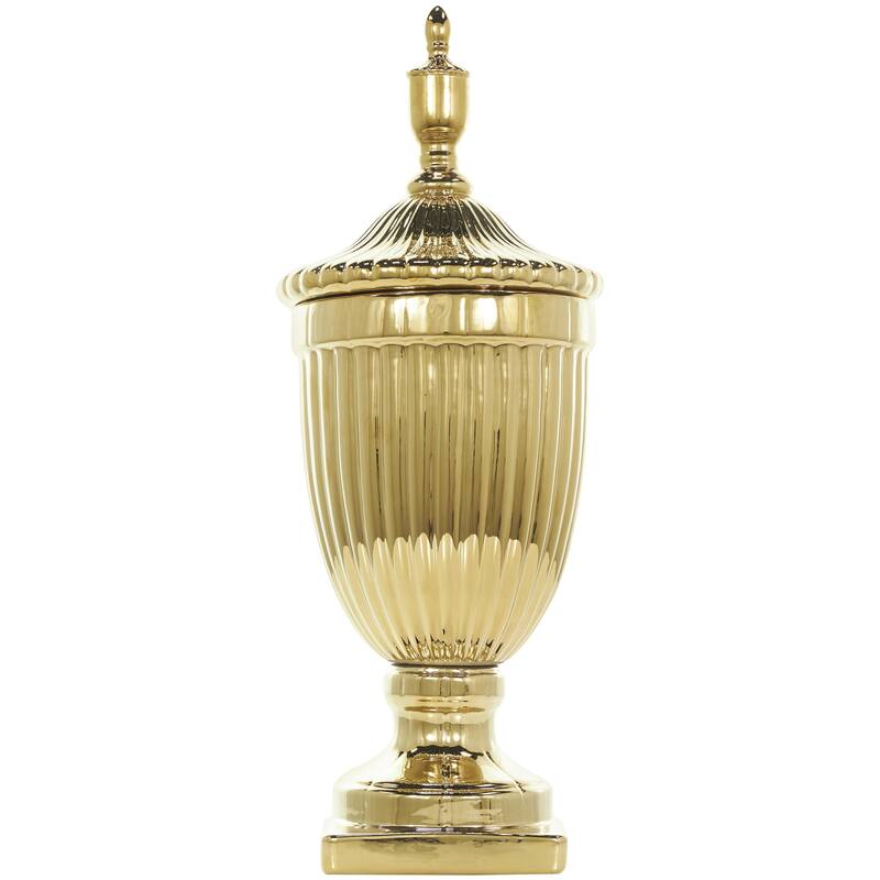 Ceramic Living Room Decorative Jars with Grooves and Lid - Gold, Silver, Black, White - Roche River Decor