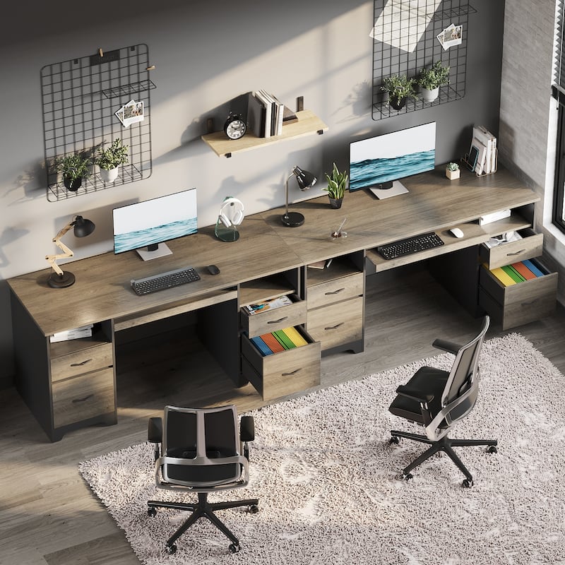 59'' Executive Desk with 2 File and Storage Drawers, Computer Desk with Keyboard Tray and 2 Open Compartments