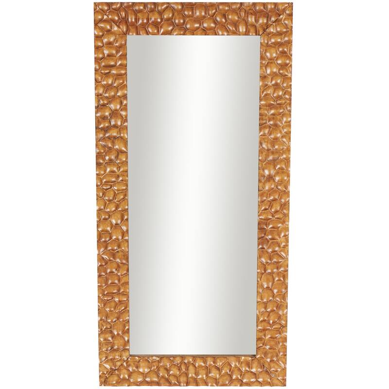 Brown Wood Textured Concave Honeycomb Geometric Room Floor Mirror