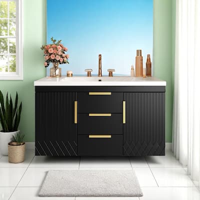 36" Wall-Mounted Bathroom Vanity Cabinet with Resin Sink - Floating Door & Drawer Storage, 8" Centerset Faucet Compatible