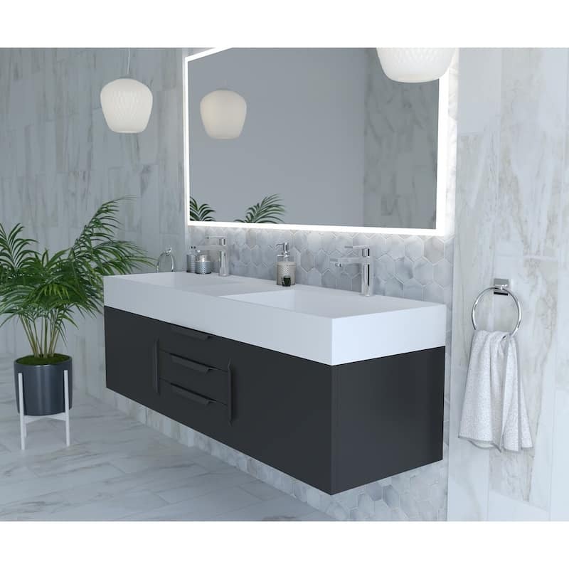 Amazon 60" Wall Mounted Bathroom Vanity Set w/ White Top