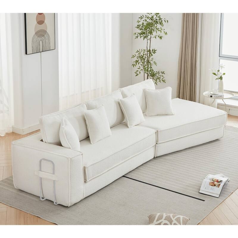 133" Lamb Velvet Convertible Sectional Sleeper Sofa with 7 Pillows