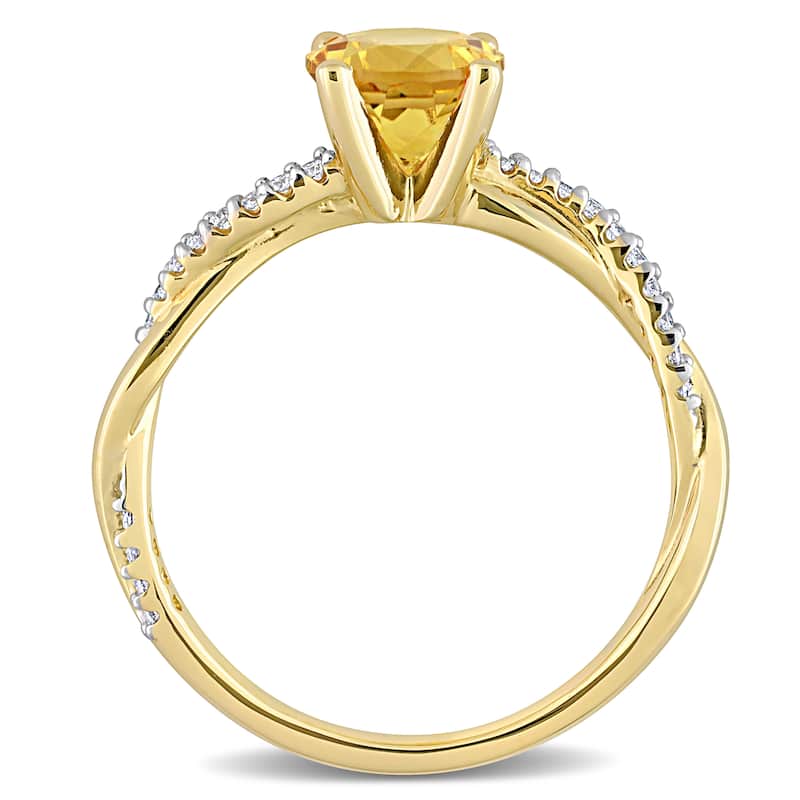 Miadora Citrine and 1/6ct TDW Diamond Crossover Birthstone Ring in 14k Yellow Gold