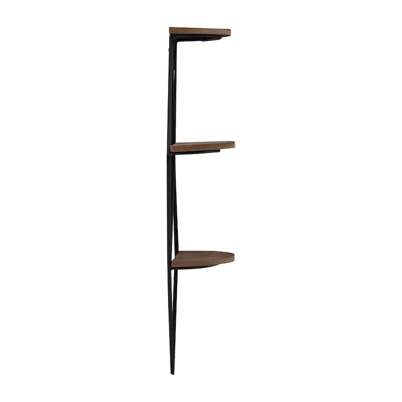 Metal Wood 3-tier Diamond Wall Shelf - Brown, 21" - 21.0"