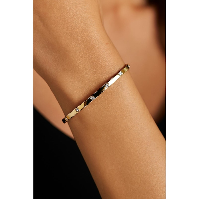 Joelle Collection 14K Gold Bezel Set Diamond Stackable Bangle 1/4 CTTW